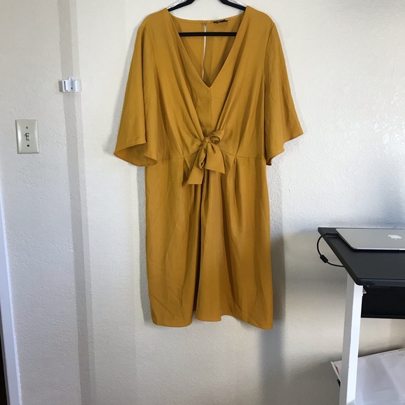 City Chic Mustard Knot Front Dress - Picture 8 of 8